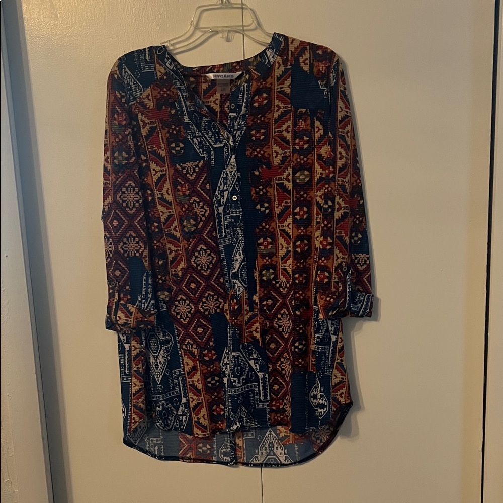 Bohemian Print Button-Up Blouse